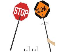 Stop Slow Sign with 66" Adjustable Handle, 18x18 Inch Double Sided Reflective Traffic Stop/Slow Paddle Sign with Telescopic Handle, Lightweight Construction Aluminum Traffic Signs for Road Safety