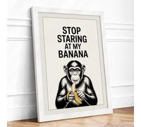 Stop Staring at My Banana Typography Framed Wall Art Print A3 (42×29.7cm) White, Wall Decor for Living Room, Bedroom, Office & Home, Ready to Hang, Art Gift