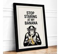 Stop Staring at My Banana Typography Framed Wall Art Print A4 (29.7×21cm) Black, Wall Decor for Living Room, Bedroom, Office & Home, Ready to Hang, Art Gift
