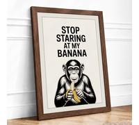Stop Staring at My Banana Typography Framed Wall Art Print A4 (29.7×21cm) Walnut, Wall Decor for Living Room, Bedroom, Office & Home, Ready to Hang, Art Gift