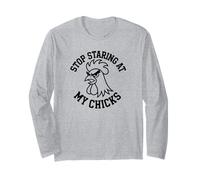 Stop Staring at My Chicks Funny Rooster Vintage Farm Farmer Long Sleeve T-Shirt