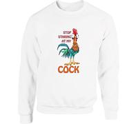 Stop Staring At My Cock Funny Meme Offensive Jumper Roaster Chicken Sarcastic Rude Novelty Double Meaning Joke Gift For GF/BF Gift For Friends Birthday Xmas Unisex Top (S, White)