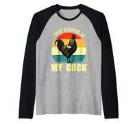 Stop Staring At My Cock Rooster Inappropriate Rude Joke Men Raglan Baseball Tee