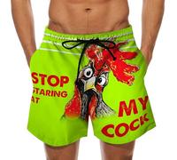 Stop Staring At My Cock Shorts Funny Rooster Pattern Summer Bottom Spoof Digital Printing Shorts