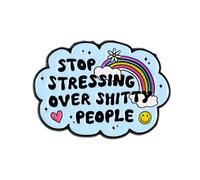 Stop Stressing Over Shitty People Rainbow Cloud Pin Brooch, Funny Self Care Enamel Pin, Gift For Sarcastic Sassy Friend Coworker, Dark Humor Brooches, Positive Vibes Lapel Badge, Hilarious Accessories