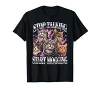 Stop Talking Start Mogging Funny Cat Meme T-Shirt