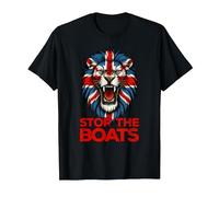 Stop The Boats Great Britain Flag. Lion T-Shirt, Men, Black, 3X-Large