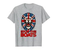 Stop The Boats Great Britain Flag. Lion T-Shirt, Men, Heather Grey, X-Large