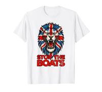 Stop The Boats Great Britain Flag. Lion T-Shirt, Men, White, 3X-Large