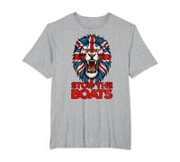 Stop The Boats Great Britain Flag. Lion T-Shirt, Men's Big and Tall, Heather Grey, 5X Tall