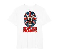 Stop The Boats Great Britain Flag. Lion T-Shirt, Men's Big and Tall, White, 5X Tall