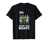 Stop The Boats UK Union Jack British Flag T-Shirt, Men, Black, Medium