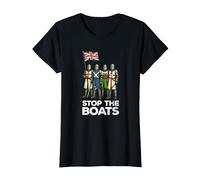 Stop The Boats UK Union Jack British Flag T-Shirt, Women, Black, Small