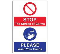 Stop The Spread Of Germs - Self Adhesive Vinyl - 150 X 200mm Restickable Safety Sign