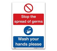 Stop the spread of germs, wash your hands please - 1mm Rigid Plastic - Health and Safety Hygiene Prohibition Virus Risk (A3 420x297mm)