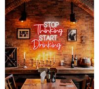 Stop Thinking Start Drinking Neon Sign, Custom Home Bar Quote LED Neon Light Wall Decor Wedding Birthday Party Plub Decoration Gift for Dad