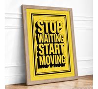 Stop Waiting Start Moving Typography Framed Wall Art Print A3 (42×29.7cm) Oak, Wall Decor for Living Room, Bedroom, Office & Home, Ready to Hang, Art Gift