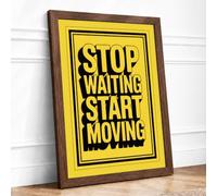Stop Waiting Start Moving Typography Framed Wall Art Print A3 (42×29.7cm) Walnut, Wall Decor for Living Room, Bedroom, Office & Home, Ready to Hang, Art Gift