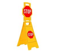 Stop Warning Sign - Yellow | Plastic Floor Sign with Dual Warning Sign | Foldable Stop Floor Sign | Type A Freestanding Warning Floor Sign