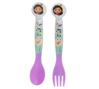STOR 2-Piece Kids Cutlery Set Gabby'S Dollhouse Plastic - Reusable Fork and Spoon with Rounded Safe Design for Children BPA Free