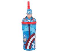 Stor Avengers Comic Heroes Captain America Reusable Children's Tumbler with Straw and Lid with 3D Figurine and 360 ml Capacity