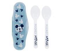 STOR Baby Spoon Set 2 Piece Mickey Mouse Disney with Travel Case - BPA Free Plastic - Safe Rounded Design