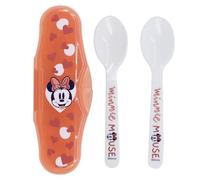 STOR Baby Spoon Set 2 Piece Minnie Mouse Disney with Travel Case - BPA Free Plastic - Safe Rounded Design
