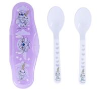 STOR Baby Spoon Set 2 Piece Stitch Disney with Travel Case - BPA Free Plastic - Safe Rounded Design