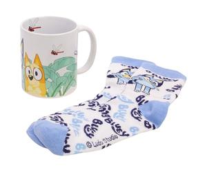 Stor Ceramic Mug 325ml and Socks Set Bluey - Gift Box - Breakfast and Textile Accessory for Kids