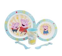 STOR Children's Tableware Set Peppa Pig - Tumbler Plate Bowl Cutlery - Durable Plastic Microwave Safe - BPA Free - Kids Dinnerware