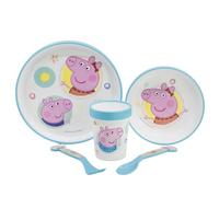 5 Piece Children's Dishwasher with Anti-Slip Base Plate, Bowl, 260ML Glass and CUTLERS. BPA Free | Peppa Pig CORE