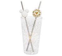 STOR Glass Cup Set with Stainless Steel Straws Mickey Mouse 480ml - BPA Free, Perfect for Cold and Hot Drinks