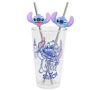 STOR Glass Cup Set with Stainless Steel Straws Stitch 480ml - BPA Free, Perfect for Cold and Hot Drinks