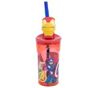 STOR Iron Man 360 ml Reusable Children's Cup with Straw and Lid with 3D Figurine - Avengers