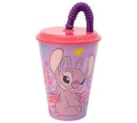 Stor Kids Tumbler with Lid and Straw Stitch 430ml - Plastic Cup for Children - Spill-Proof Design