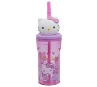 STOR Kids Tumbler with Straw and Lid Hello Kitty, 3D Figure, 360 ml, Reusable Plastic, BPA Free, Ideal for Boys and Girls