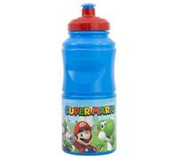 STOR Kids Water Bottle Super Mario Bros 380ml Reusable Plastic with Anti-Drip Cap Non-Slip Band BPA Free