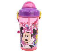 Stor Kids Water Bottle with Straw Minnie Mouse 465ml - BPA-Free Plastic Bottle with Lid and Strap for School and Sports