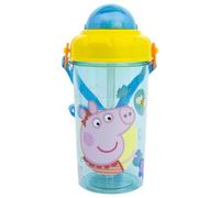STOR Kids Water Bottle with Straw Peppa Pig 465ml - BPA-Free Plastic Bottle with Lid and Strap for School and Sports