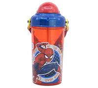 Stor Kids Water Bottle with Straw Spider-Man 465ml - BPA-Free Plastic Bottle with Lid and Strap for School and Sports