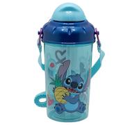 Stor Kids Water Bottle with Straw Stitch 465ml - BPA-Free Plastic Bottle with Lid and Strap for School and Sports