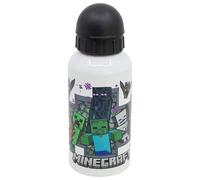 STOR Minecraft Aluminium Water Bottle 400ml for Kids - Reusable Children's Drinking Bottle with Safety Spout and Leak-Proof Cap - Lightweight and Durable