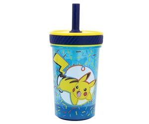 Stor Pokemon 370ml Plastic Tumbler with Silicone Straw, Drop Safe, Anti-Tip, Spill Resistant, for Kids School Drinks Water Bottle, Reusable, BPA Free