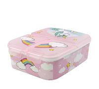 Stor Rainbow Unicorn Kids Childrens Multi Compartment Rectangular School Travel Lunch Food Box Sandwich Bento Container, BPA Free (Pink)