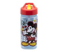 Stor Reusable Water Bottle Mickey Mouse with Built-in Straw 530ml - BPA Free - Square Plastic Kids Drinking Bottle