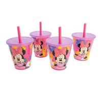 Stor Set of 4 Minnie Mouse Kids Tumblers with Straw 285ml Plastic PP BPA Free Party Tableware
