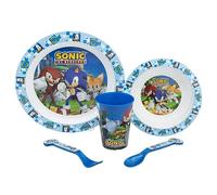 Stor Sonic The Hedgehog 5pcs Kids Lunch Breakfast Dinner Tableware Set Plate, Bowl, Cutlery & Tumbler, BPA Free, Children, Baby