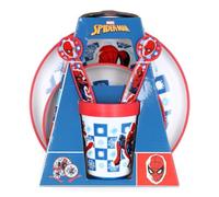 Stor Spiderman 5 Piece Premium Multicolour Plastic Microwave Safe Dinner Set, Multi-Colour