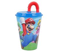 Stor Super Mario 430ml, Kids Cup with Lid and Straw-Multicolored Cup for Children - Nintendo Switch Game Fans- Reusable, Plastic, Perfect for every occasion