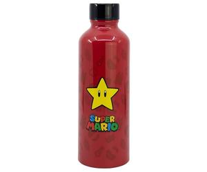 Stor Super Mario Bros Aluminium Water Bottle 740ml - Reusable Drinks Bottle with Safety Cap - Lightweight and Durable for Teens and Adults